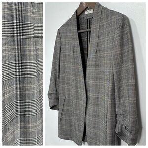Babaton Power Hip Blazer Open Front Hip Length in Gray Glen Plaid Size 4